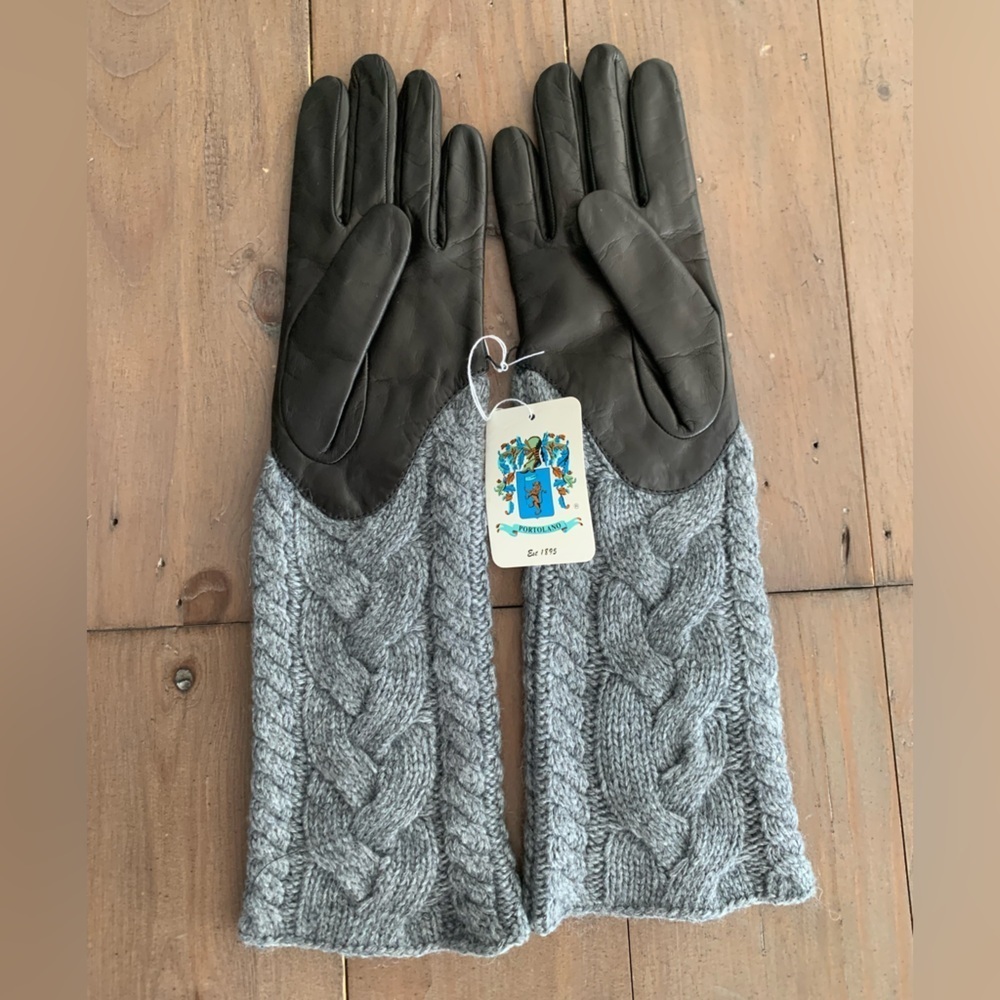 Portolano women leather long cashmere glove NWT